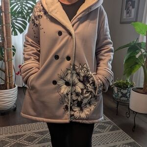 Floral Double-Breasted Hooded Coat